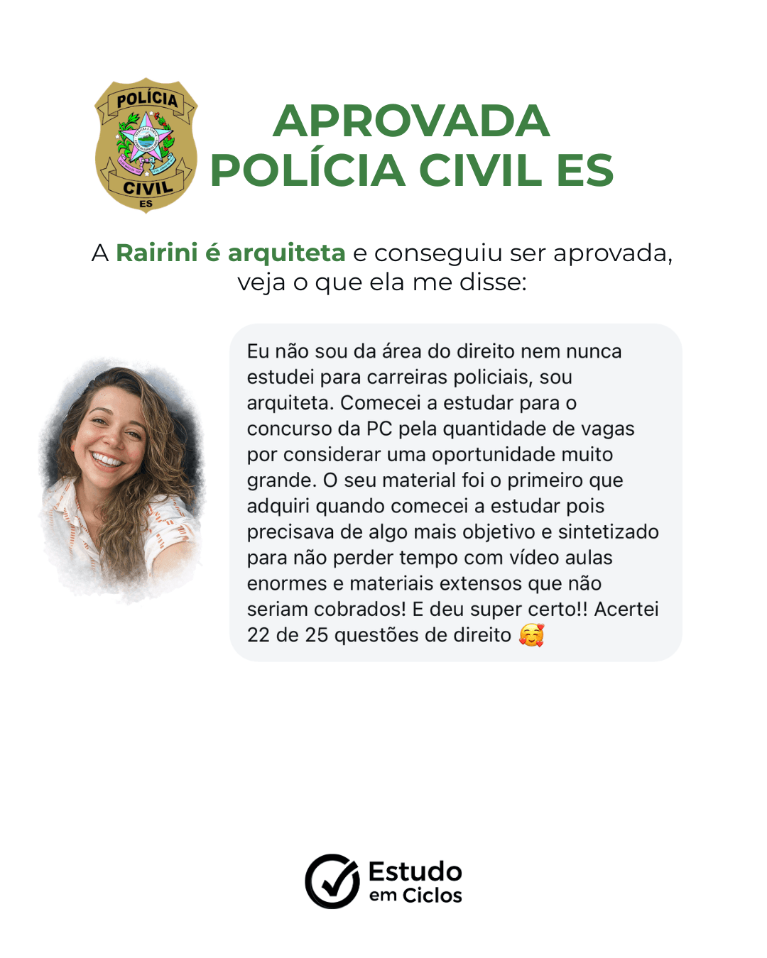 Depoimento de aluna aprovada — Rairini