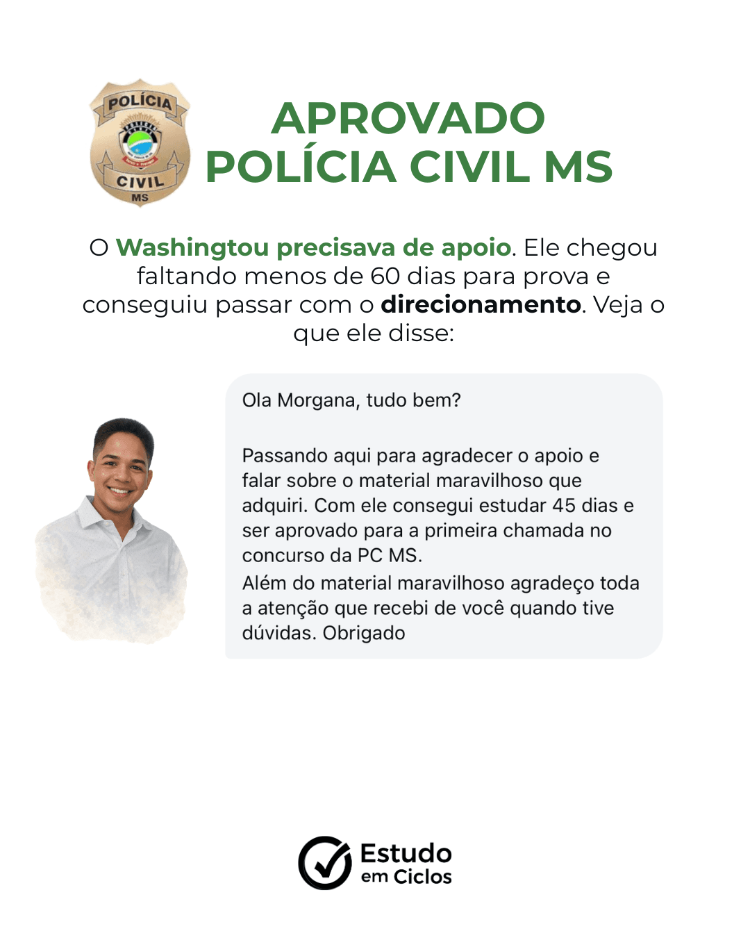 Depoimento de aluno aprovado — Washington