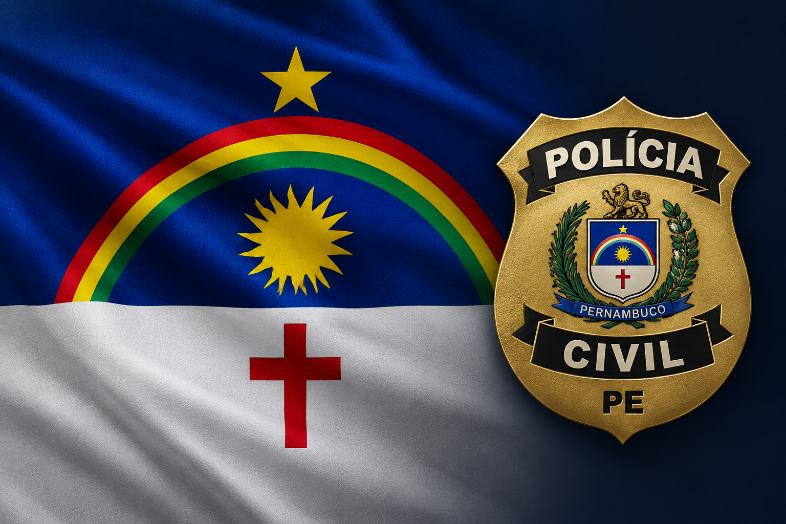 Bandeira de Pernambuco e brasão da Polícia Civil de Pernambuco